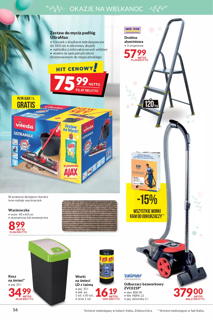 Gazetka promocyjna Makro - [Oferta promocyjna] Artykuły spożywcze i przemysłowe - ważna 05.04 do 18.04.2022 - strona 16 - produkty: Ajax, Drabina, Gra, Kosz, Mop, Odkurzacz, Rama, Teleskop, Top, Wiadro, Worki na śmiec, Worki na śmieci, Wycieraczka