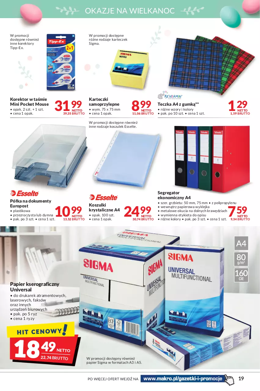 Gazetka promocyjna Makro - [Oferta promocyjna] Artykuły spożywcze i przemysłowe - ważna 05.04 do 18.04.2022 - strona 19 - produkty: Biuro, Fa, Gra, Karteczki samoprzylepne, Klej, Kosz, Mop, Papier, Półka, Ser