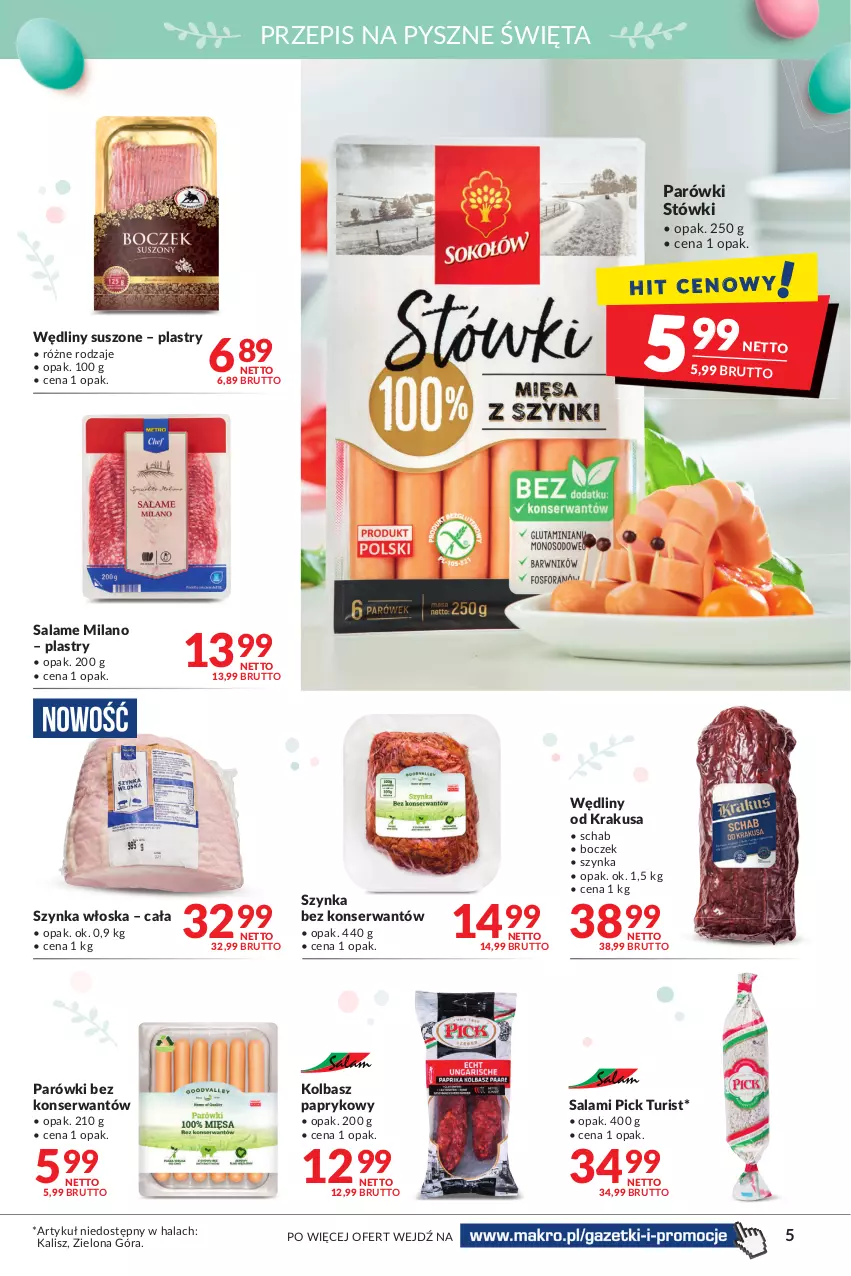 Gazetka promocyjna Makro - [Oferta promocyjna] Artykuły spożywcze i przemysłowe - ważna 05.04 do 18.04.2022 - strona 5 - produkty: Boczek, Krakus, Parówki, Salami, Ser, Szynka