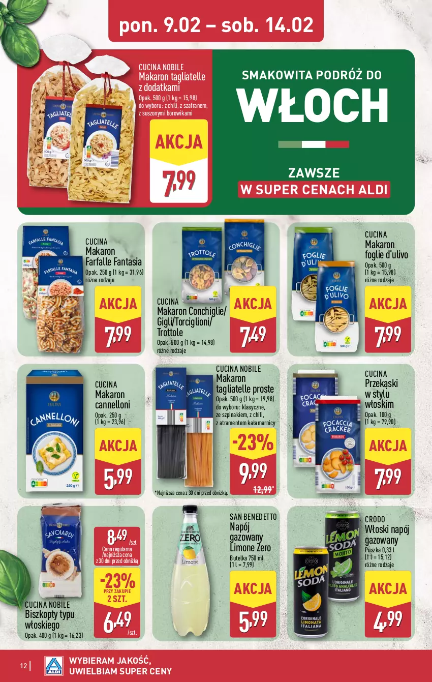Gazetka promocyjna Aldi - Pełna oferta - ważna 09.02 do 14.02.2026 - strona 12 - produkty: Biszkopty, Fa, Fanta, Lion, Makaron, Napój, Napój gazowany, Smakowita, Szafran, Szpinak, Tagliatelle