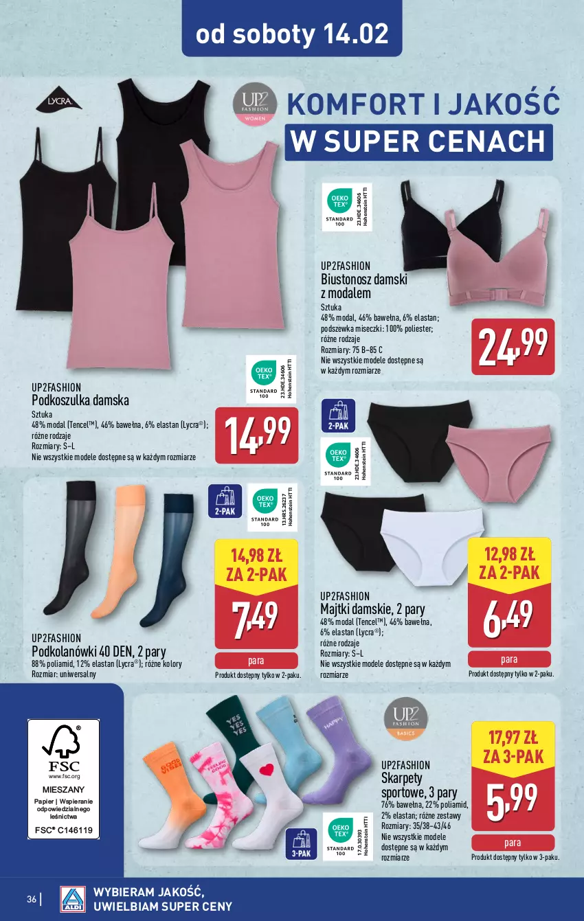 Gazetka promocyjna Aldi - Pełna oferta - ważna 09.02 do 14.02.2026 - strona 36 - produkty: Biustonosz, Fa, Karp, Kosz, Koszulka, Majtki, Moda, Papier, Por, Sport, Wełna