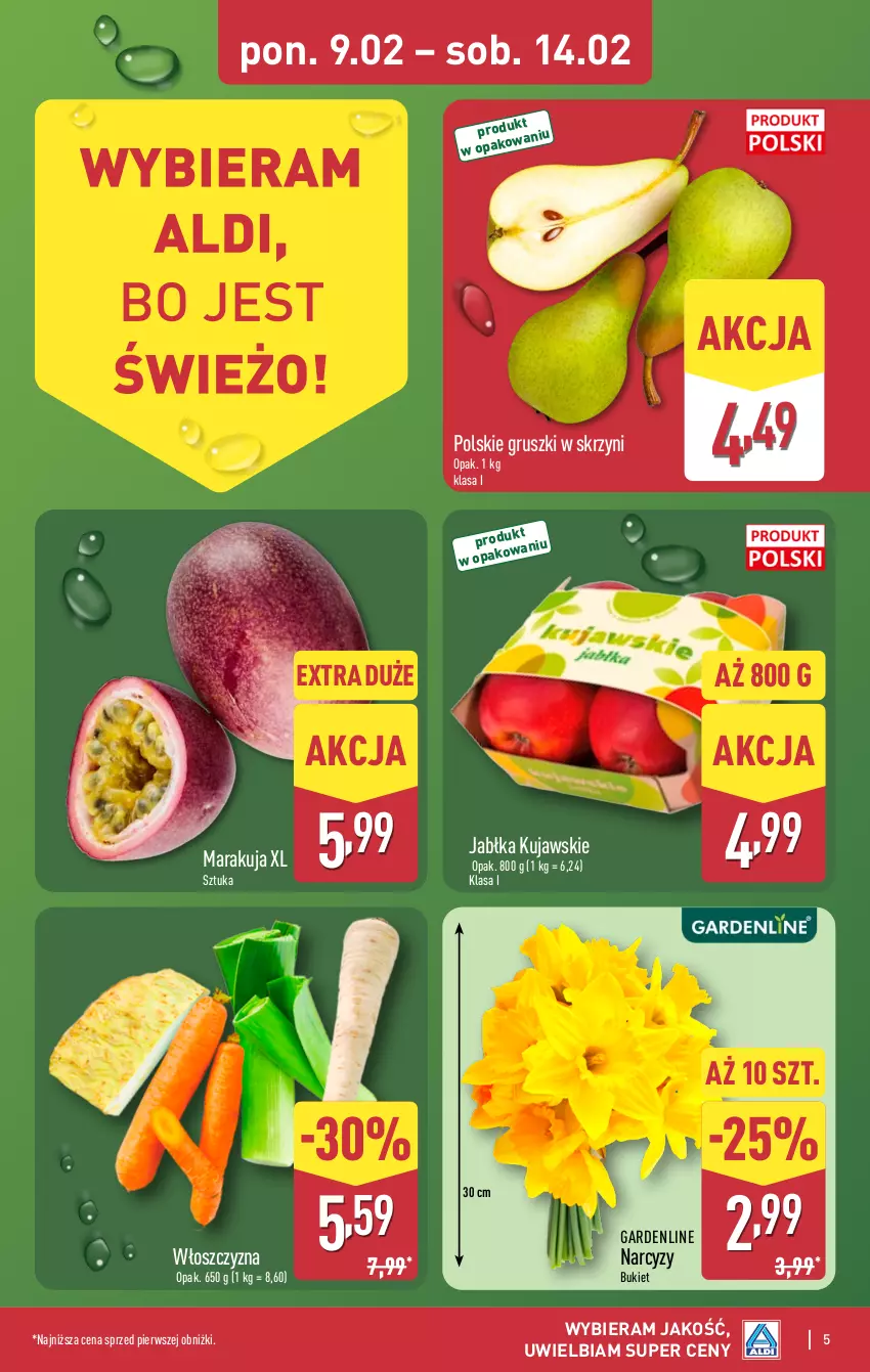Gazetka promocyjna Aldi - Pełna oferta - ważna 09.02 do 14.02.2026 - strona 5 - produkty: Bukiet, Gruszki, Jabłka, Kujawski, Narcyz