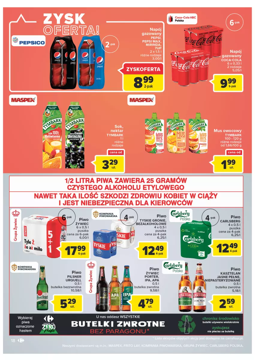 Gazetka promocyjna Carrefour - Gazetka Carrefour Zyskoteka - ważna 08.02 do 14.02.2022 - strona 18 - produkty: Carlsberg, Kasztelan, Koc, Pepsi, Piwo, Por, Tyskie