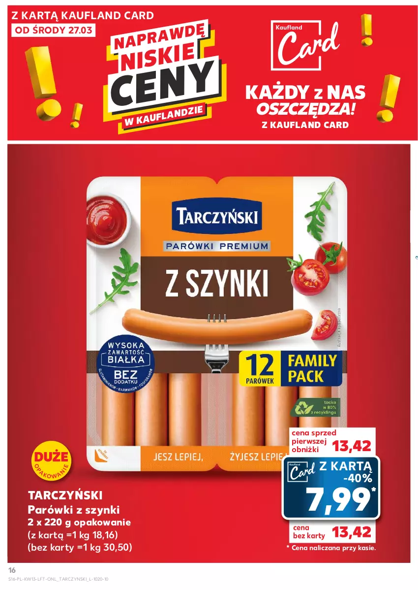 Gazetka promocyjna Kaufland - Gazetka tygodnia - ważna 27.03 do 03.04.2024 - strona 16 - produkty: Parówki, Parówki z szynki, Tarczyński