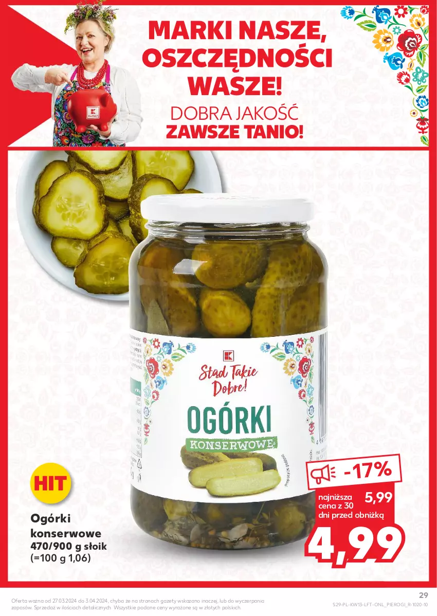 Gazetka promocyjna Kaufland - Gazetka tygodnia - ważna 27.03 do 03.04.2024 - strona 29 - produkty: Ogórki konserwowe, Pierogi, Ser