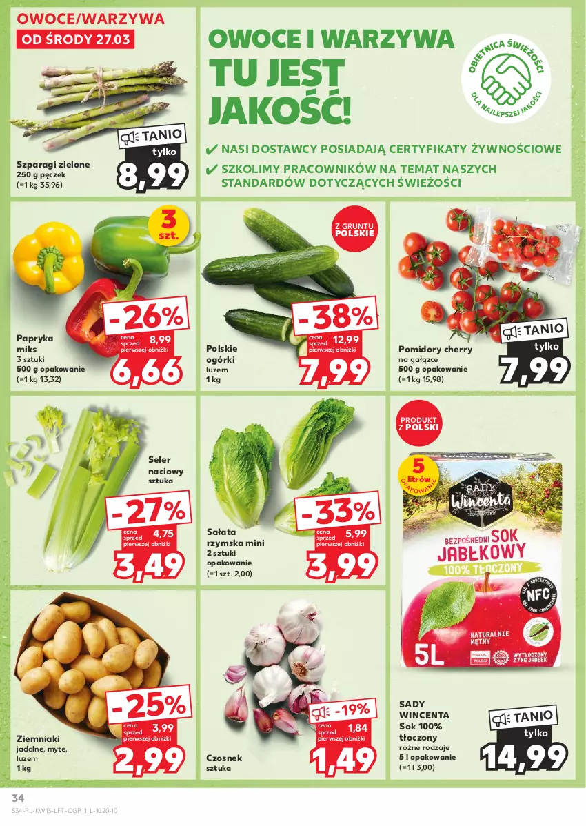 Gazetka promocyjna Kaufland - Gazetka tygodnia - ważna 27.03 do 03.04.2024 - strona 34 - produkty: Czosnek, Grunt, Owoce, Papryka, Pomidory, Sałat, Seler naciowy, Sok, Warzywa, Ziemniaki