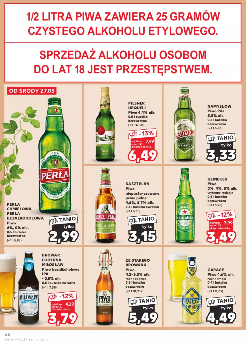 Gazetka promocyjna Kaufland - Gazetka tygodnia - ważna 27.03 do 03.04.2024 - strona 66 - produkty: Fortuna, Gra, Heineken, Kasztelan, Namysłów, Perła, Pilsner Urquell, Piwa, Piwo