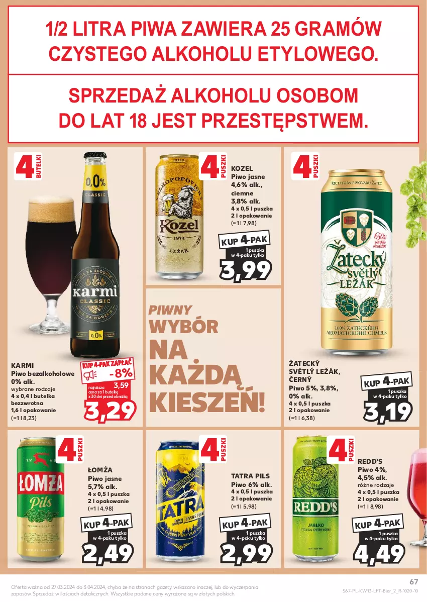 Gazetka promocyjna Kaufland - Gazetka tygodnia - ważna 27.03 do 03.04.2024 - strona 67 - produkty: Gra, Karmi, Kozel, Piwa, Piwo, Piwo jasne, Tatra