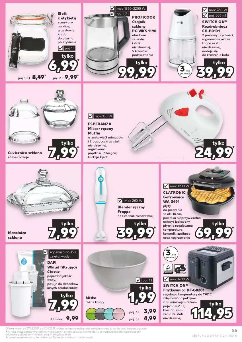 Gazetka promocyjna Kaufland - Gazetka tygodnia - ważna 27.03 do 03.04.2024 - strona 85 - produkty: Blender, Blender ręczny, Cukier, Czajnik, Dres, Gofrownica, Gra, Kosz, LANA, Mikser, Mikser ręczny, Miska, Piec, Pojemnik, Pokrywa, Rolki, Rozdrabniacz, Ser, Silan, Wkład filtrujący