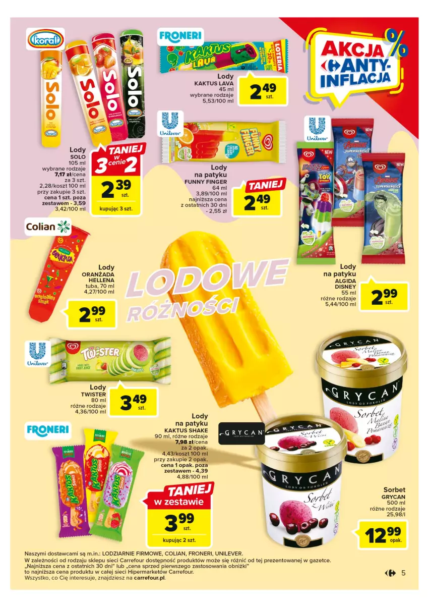 Gazetka promocyjna Carrefour - Gazetka Dla lodowych wyjadaczy - ważna 23.05 do 03.06.2023 - strona 5 - produkty: Algida, Disney, Gry, Hellena, Kaktus, Kosz, LG, Lody, Oranżada