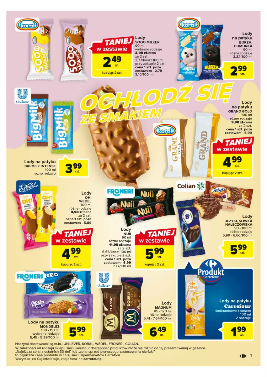 Gazetka promocyjna Carrefour - Gazetka Dla lodowych wyjadaczy - ważna 23.05 do 03.06.2023 - strona 7 - produkty: Big Milk, Gin, Gra, Jeżyki, Kosz, Lody, Sos