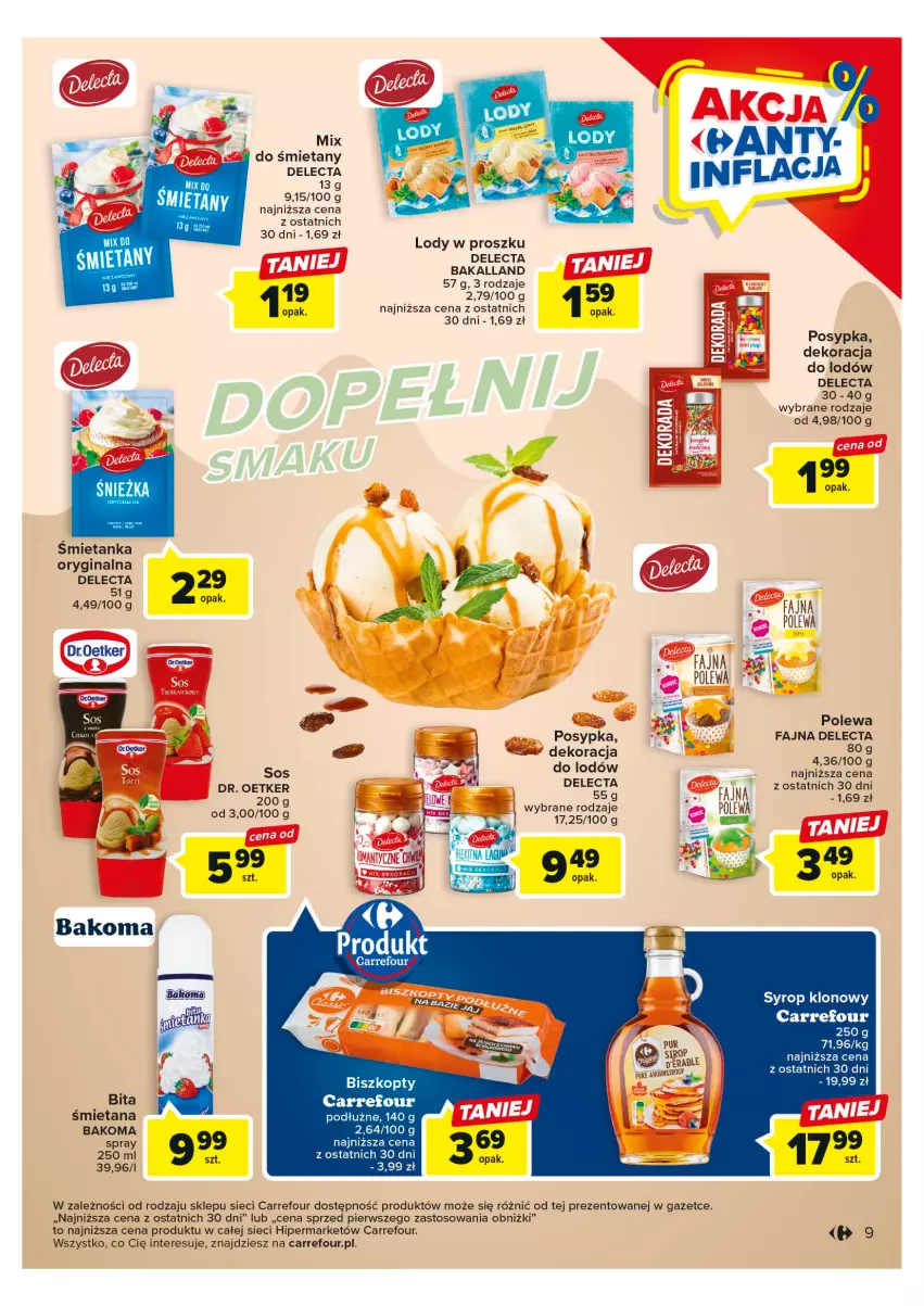 Gazetka promocyjna Carrefour - Gazetka Dla lodowych wyjadaczy - ważna 23.05 do 03.06.2023 - strona 9 - produkty: Bakalland, Bakoma, Biszkopty, Delecta, Dr. Oetker, Fa, Gin, Lody, Sos, Syrop