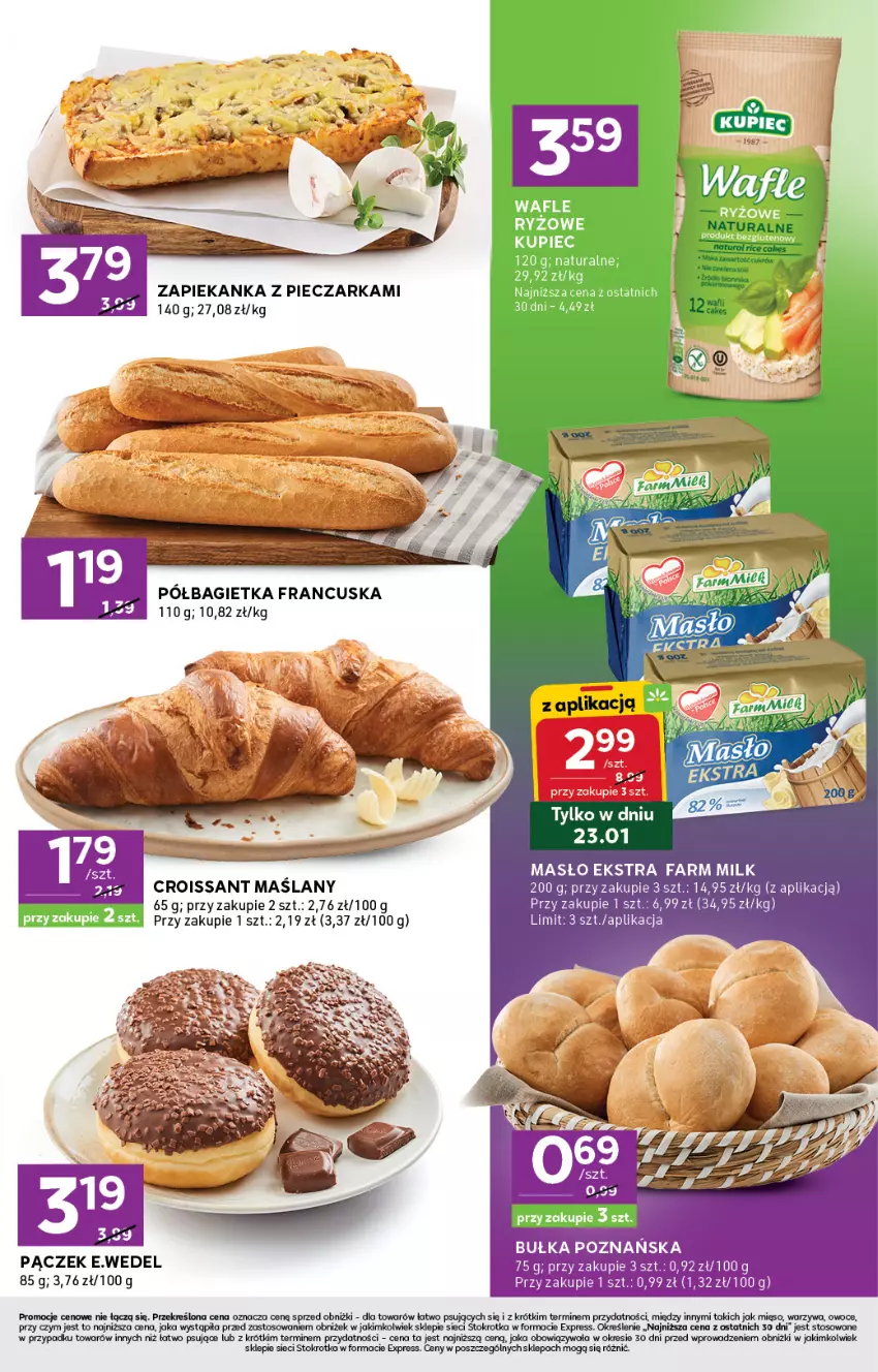 Gazetka promocyjna Stokrotka - Stokrotka Express - ważna 22.01 do 28.01.2026 - strona 3 - produkty: Bagietka, Bułka, Croissant, Fa, Farm Milk, Masło, Mięso, Owoce, Pączek, Piec, Pieczarka, Półbagietka, Warzywa, Zapiekanka