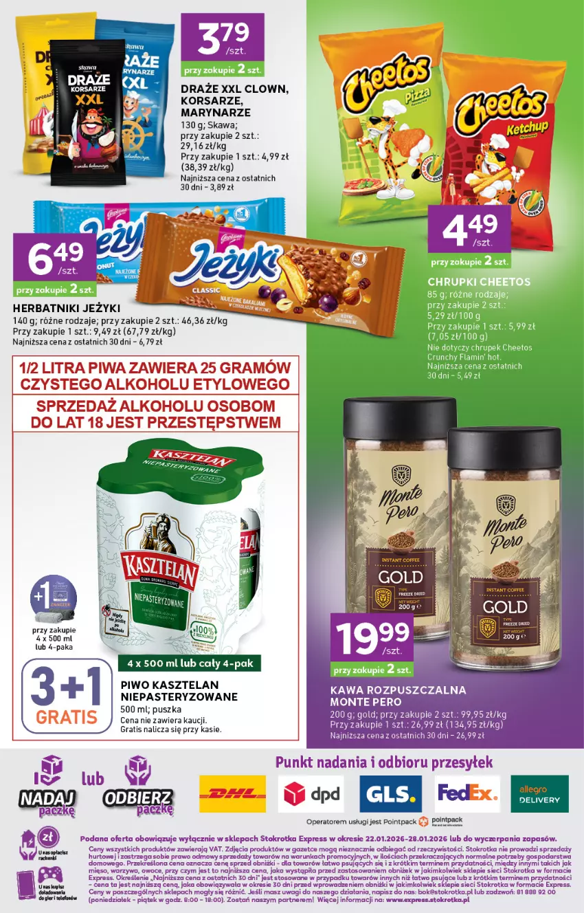 Gazetka promocyjna Stokrotka - Stokrotka Express - ważna 22.01 do 28.01.2026 - strona 6 - produkty: Gra, Herbatniki, Jeżyki, Kasztelan, Kawa, Koc, Mięso, Monte, O nas, Owoce, Piwa, Piwo, Wagi, Warzywa