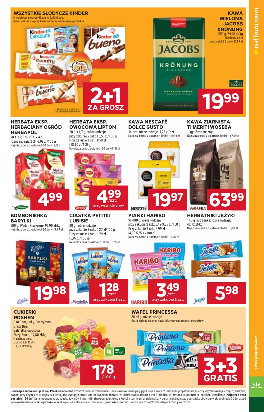 Gazetka promocyjna Stokrotka - Supermarket - ważna 30.10 do 05.11.2025 - strona 21 - produkty: Baryłki, Ciastka, Cukier, Cukierki, Dolce Gusto, Gala, Galaretka, Gra, Haribo, Herbapol, Herbata, Herbatniki, Jacobs, Jacobs Krönung, Jeżyki, Jutrzenka, Kawa, Kawa mielona, Kawa ziarnista, Kinder, Lipton, Lodówka, Lubisie, Mięso, Nescafé, Ogród, Owoce, Princessa, Warzywa, Woseba