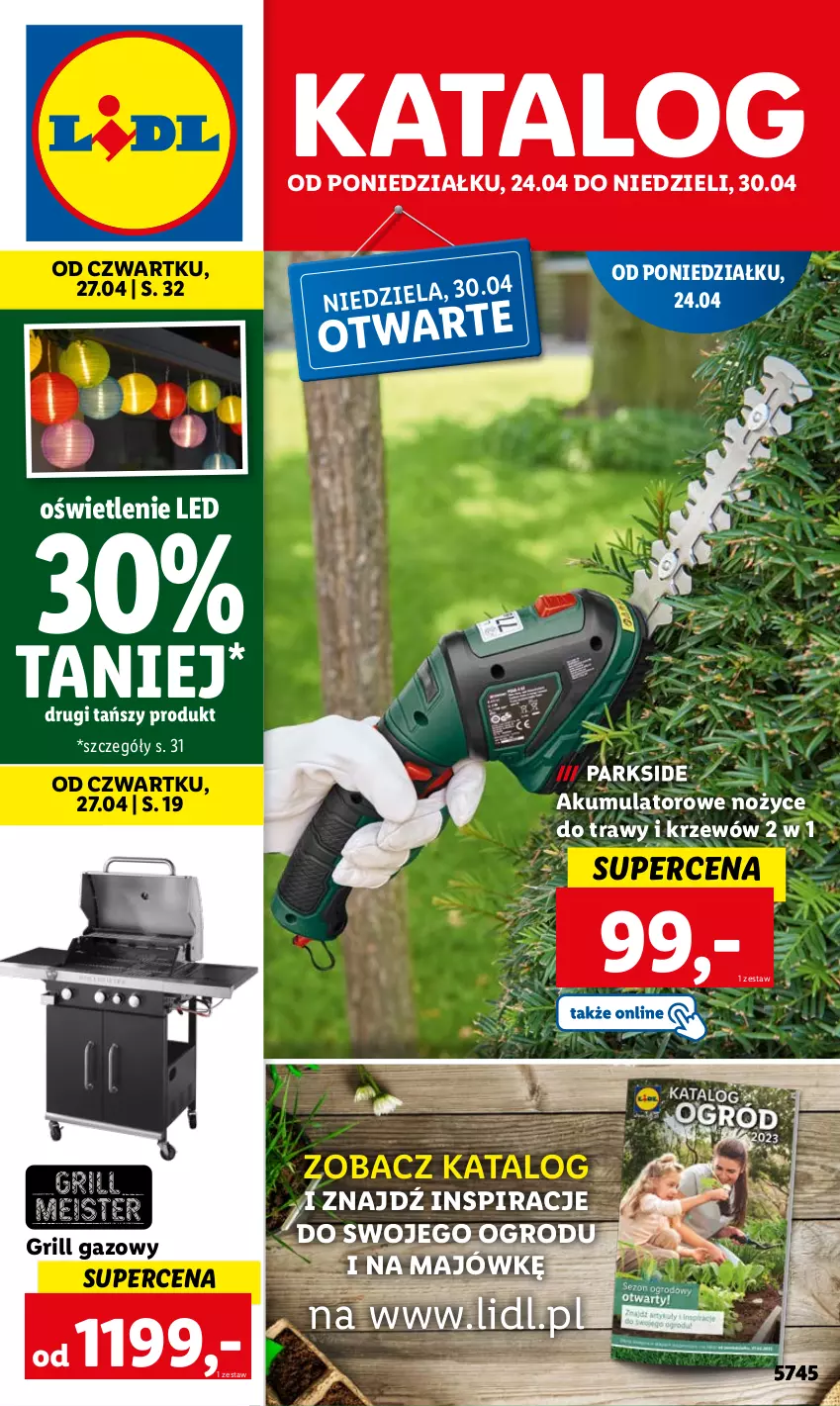 Gazetka promocyjna Lidl - GAZETKA - ważna 24.04 do 30.04.2023 - strona 1 - produkty: Akumulator, Grill, Grill gazowy, Noż, Nożyce