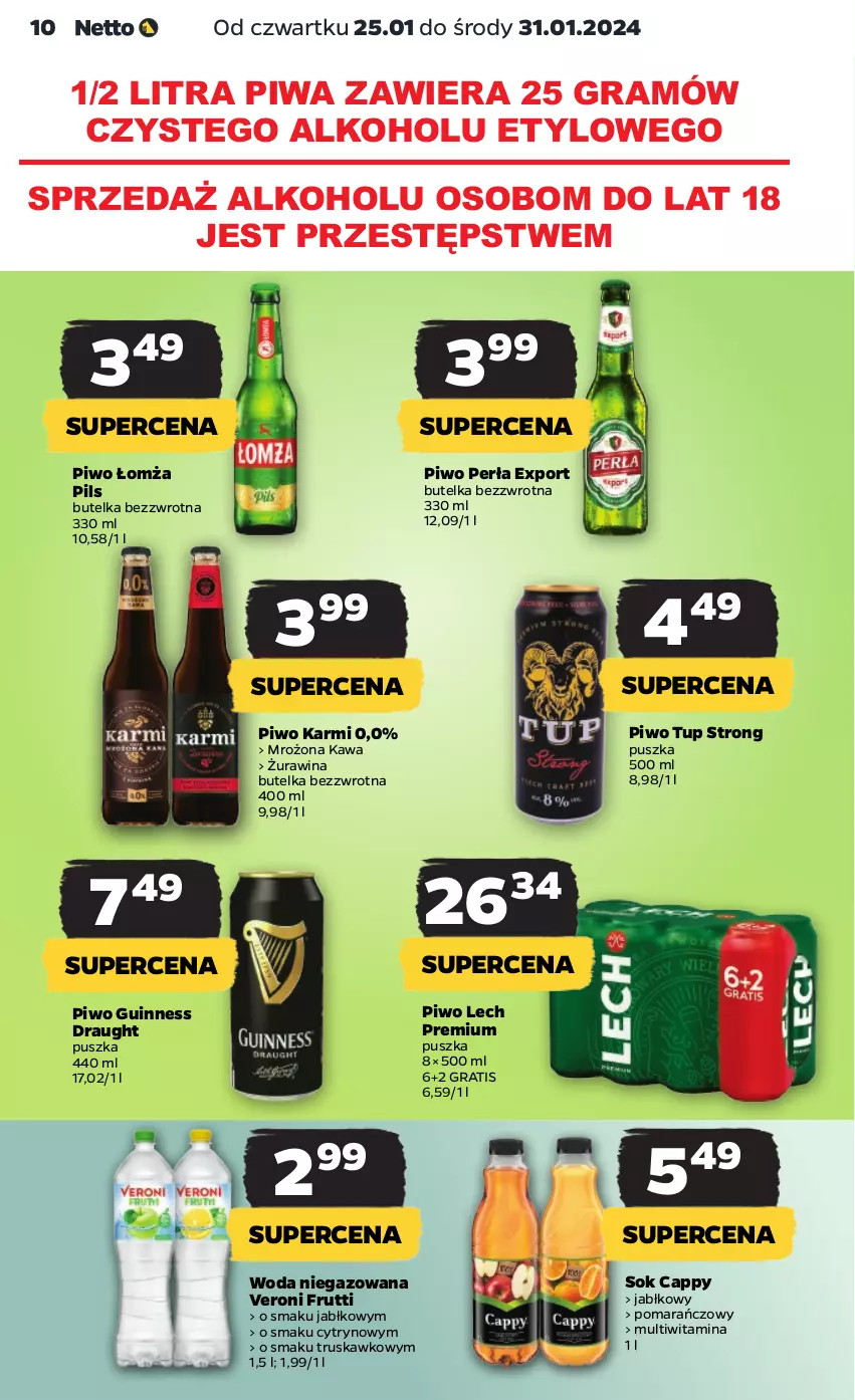 Gazetka promocyjna Netto - Artykuły spożywcze - ważna 25.01 do 31.01.2024 - strona 10 - produkty: Cappy, Gra, Karmi, Kawa, Lech Premium, Perła, Piwa, Piwo, Por, Sok, Woda, Woda niegazowana