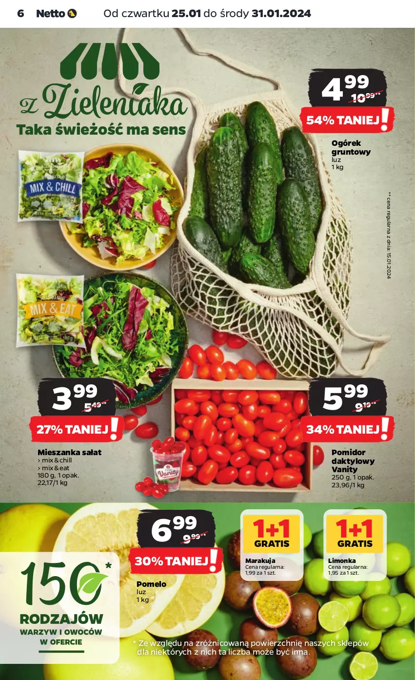 Gazetka promocyjna Netto - Artykuły spożywcze - ważna 25.01 do 31.01.2024 - strona 6 - produkty: Grunt, Limonka, Mieszanka sałat, Ogórek, Pomelo, Sałat