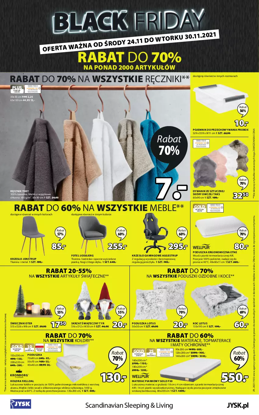 Gazetka promocyjna Jysk - Gazetka Black Friday - ważna 24.11 do 30.11.2021 - strona 13 - produkty: Dywan, Dywanik, Fotel, Koc, Kołdra, Krzesło, Materac, Materac piankowy, Meble, Poduszka, Pojemnik, Pojemnik do przechowywania, Ręcznik, Siedzisko, Skrzat, Sok, Tera, Top, Wełna