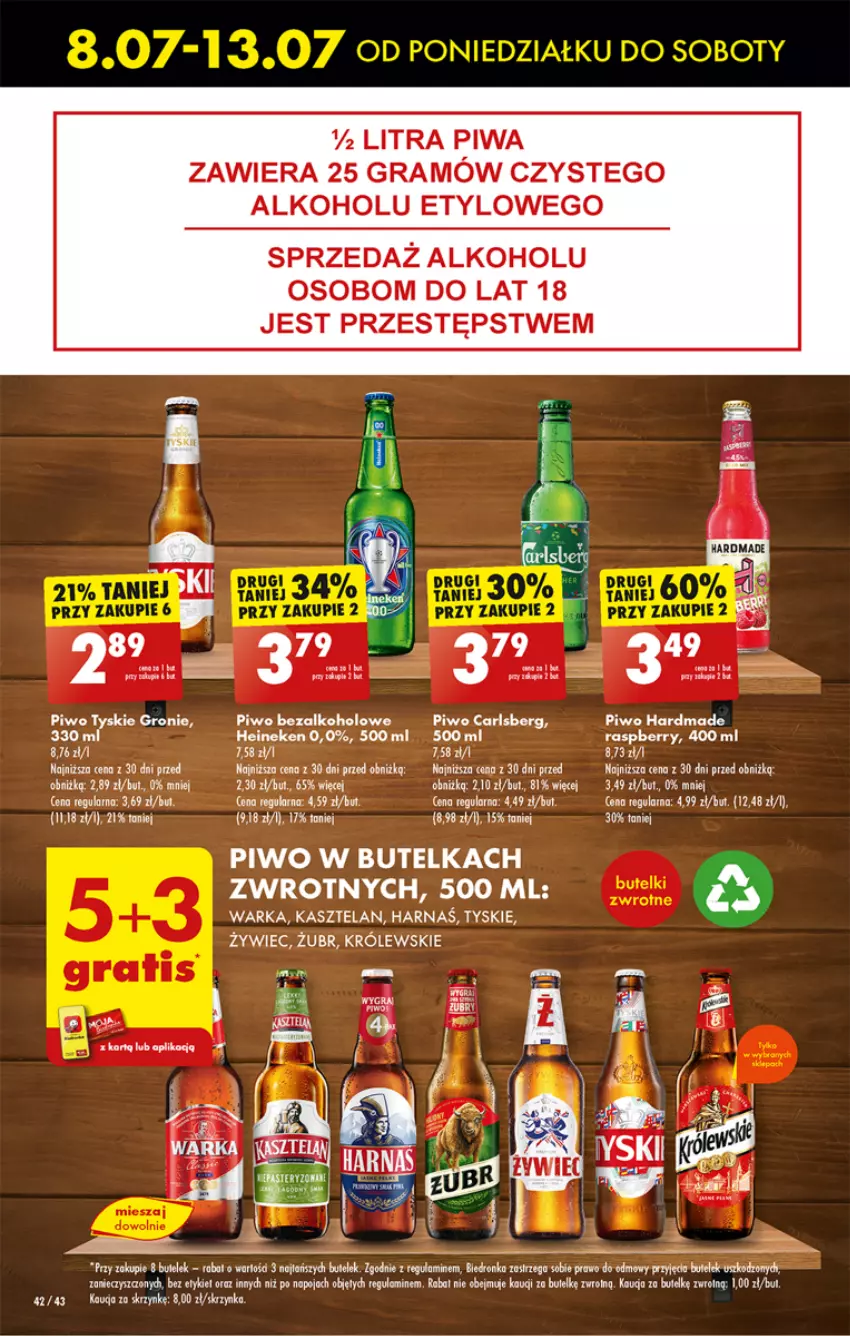 Gazetka promocyjna Biedronka - Od poniedzialku - ważna 08.07 do 13.07.2024 - strona 48 - produkty: Carlsberg, Fa, Gra, Harnaś, Heineken, Kasztelan, Królewski, Miska, Piwa, Piwo, Tyskie, Warka