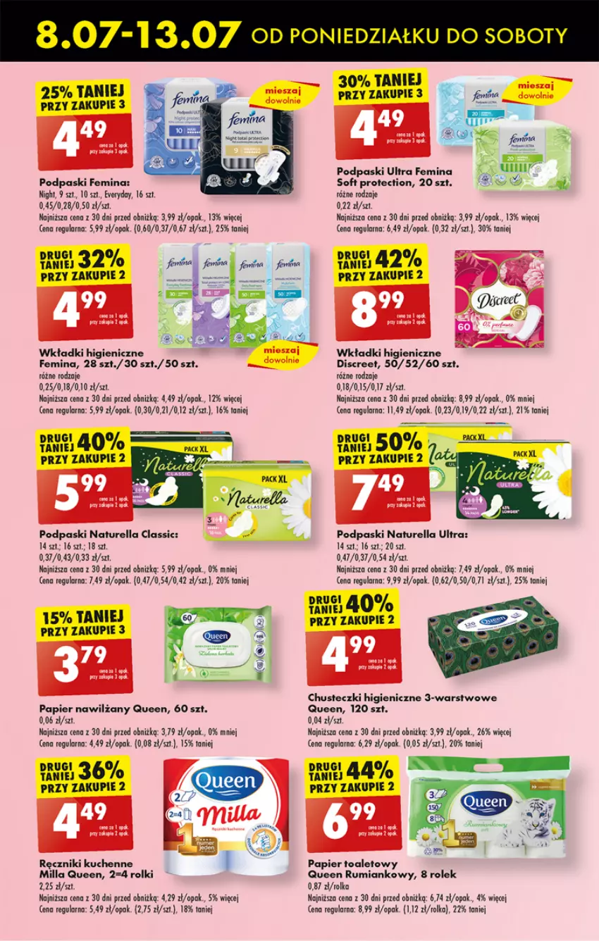 Gazetka promocyjna Biedronka - Od poniedzialku - ważna 08.07 do 13.07.2024 - strona 57 - produkty: Chusteczki, Discreet, Fa, Naturell, Naturella, Papier, Papier toaletowy, Podpaski, Ręcznik, Rolki, Rum, Wkładki