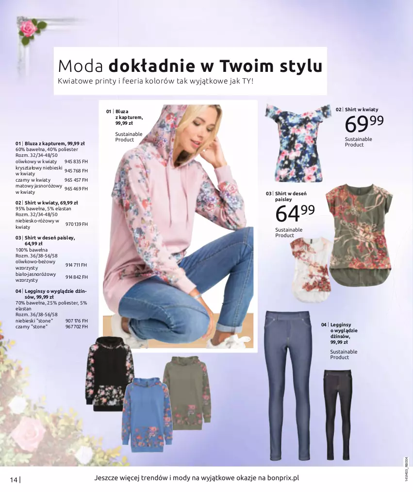 Gazetka promocyjna Bonprix - Wiosna pełna kwiatów - ważna 22.03 do 22.09.2022 - strona 16 - produkty: Bluza, Bluza z kapturem, Gin, Legginsy, Moda, Wełna