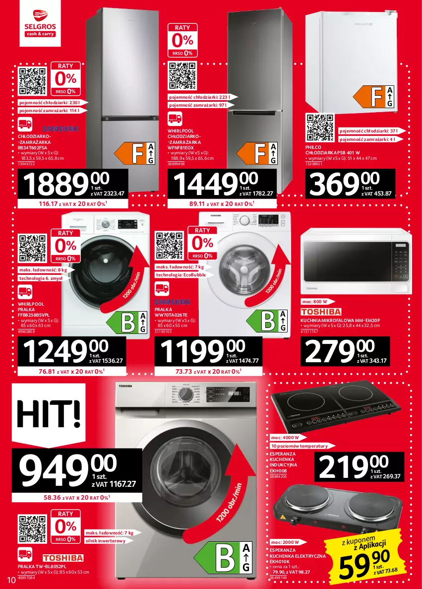 Gazetka promocyjna Selgros - Oferta przemysłowa - ważna 02.02 do 15.02.2023 - strona 10 - produkty: Chłodziarka, Fa, Kuchnia, Pralka, PSB, Whirlpool, Zamrażarka