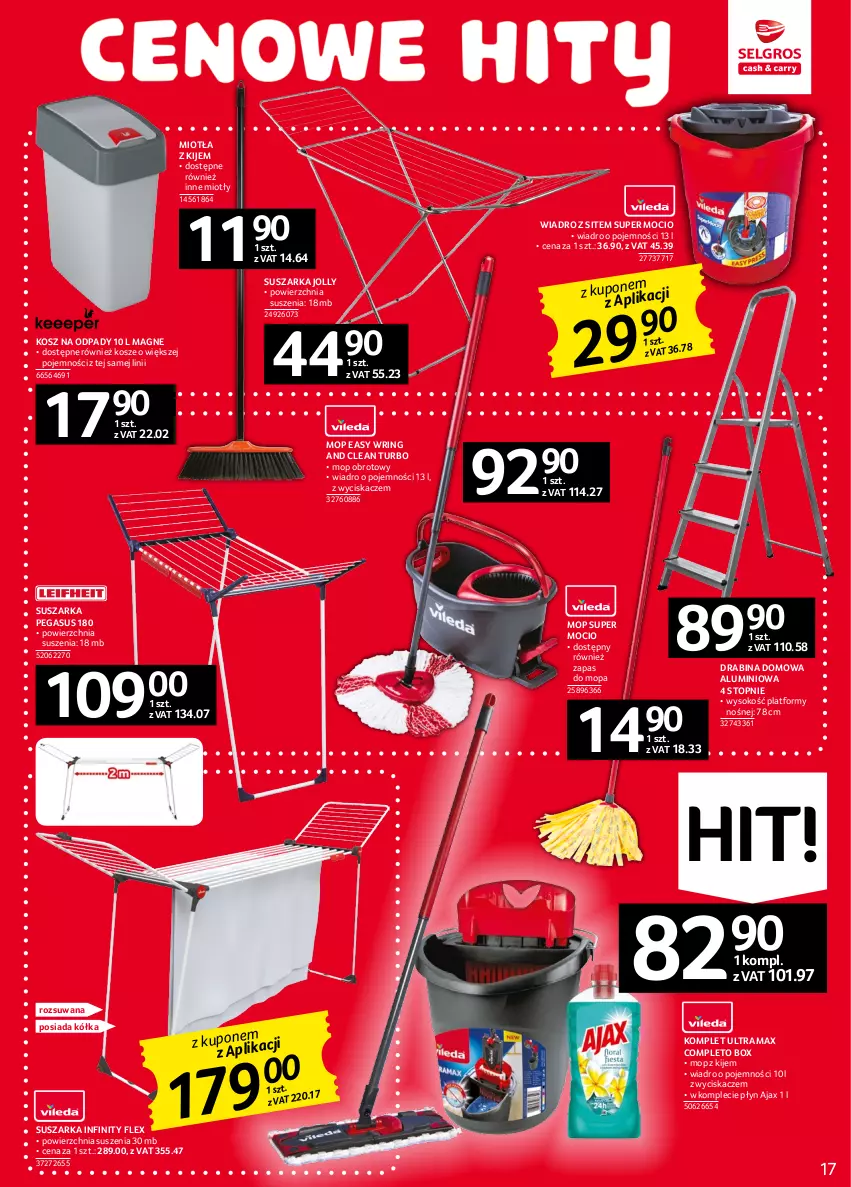 Gazetka promocyjna Selgros - Oferta przemysłowa - ważna 02.02 do 15.02.2023 - strona 17 - produkty: Ajax, Asus, Drabina, Kije, Kosz, Kosz na odpady, Miotła, Mop, Rama, Sok, Suszarka, Top, Wiadro