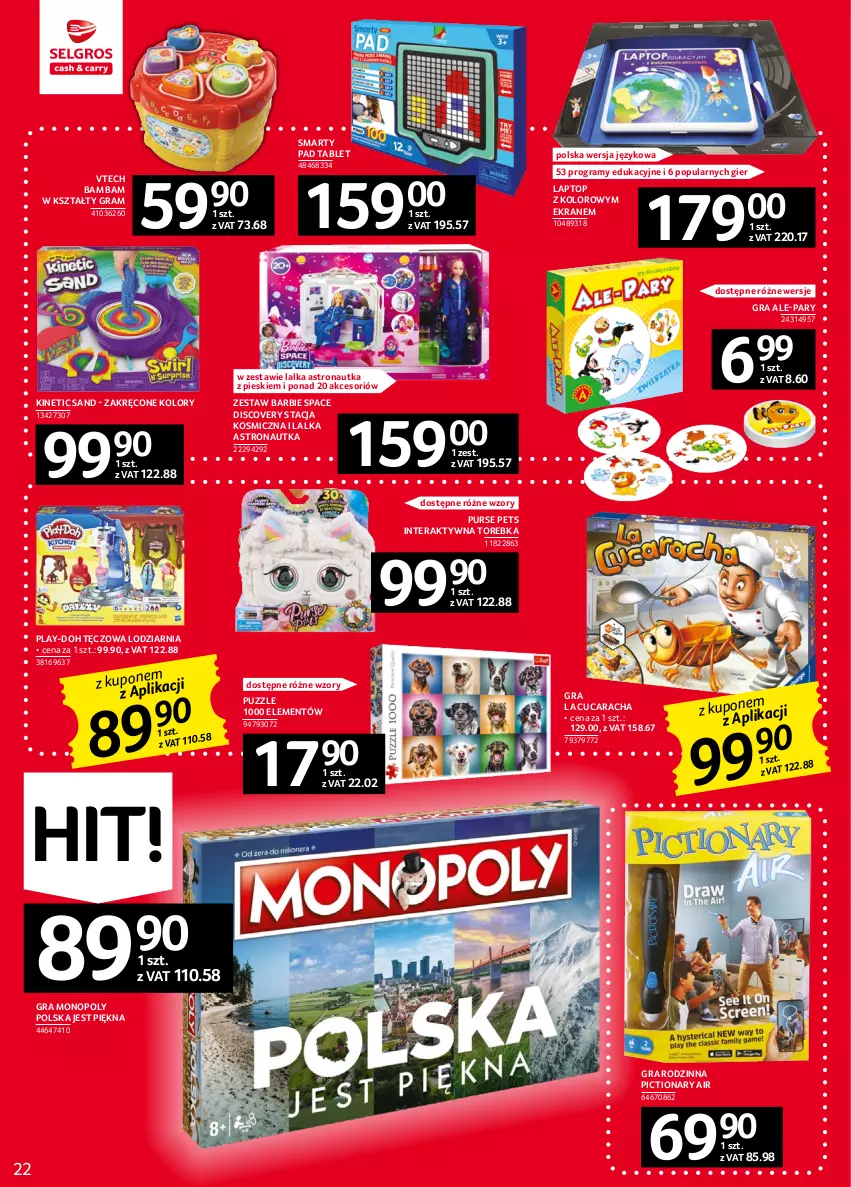 Gazetka promocyjna Selgros - Oferta przemysłowa - ważna 02.02 do 15.02.2023 - strona 22 - produkty: Barbie, Discover, Gra, Lalka, Monopoly, Play-Doh, Pur, Puzzle, Tablet, Tera, Top, Torebka