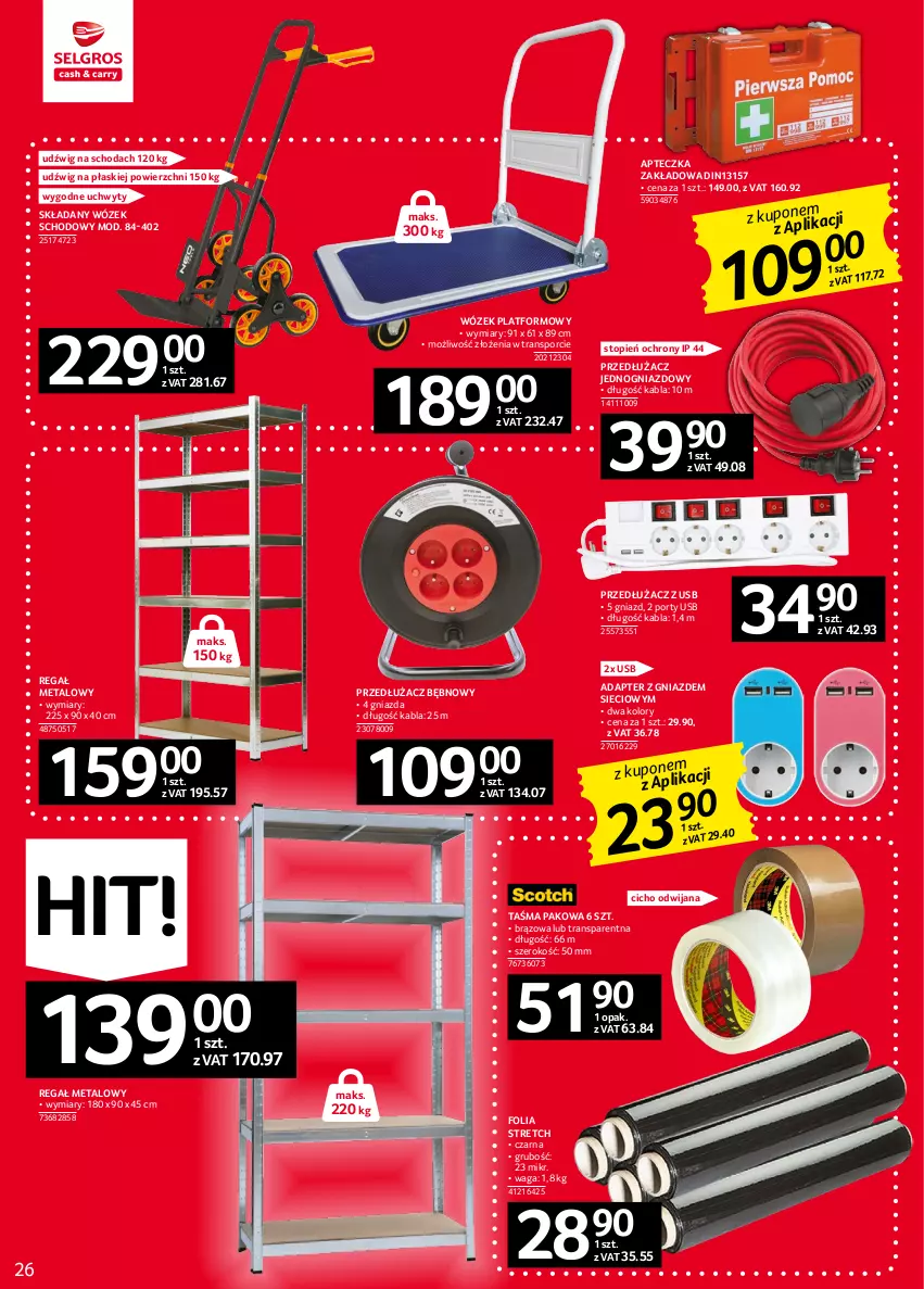 Gazetka promocyjna Selgros - Oferta przemysłowa - ważna 02.02 do 15.02.2023 - strona 26 - produkty: Dźwig, Por, Regał, Regał metalowy, Taśma pakowa, Top, Tran, Uchwyty, Waga, Wózek