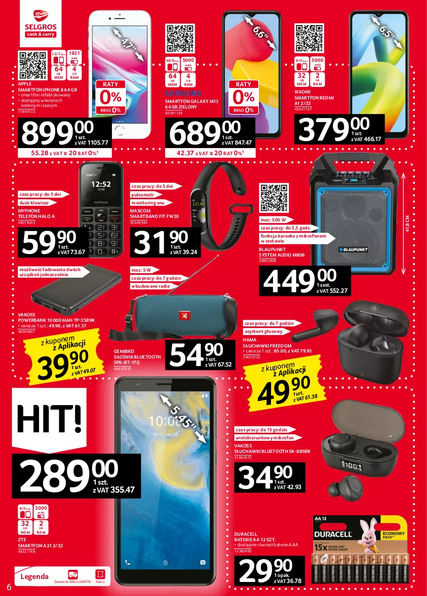 Gazetka promocyjna Selgros - Oferta przemysłowa - ważna 02.02 do 15.02.2023 - strona 6 - produkty: Duracell, Fa, Gala, Głośnik, Głośnik bluetooth, Gra, Halo, Hama, IPhone 8, Mikrofon, Monitor, MyPhone, Powerbank, Słuchawki, Słuchawki bluetooth, Smartband, Smartfon, Telefon