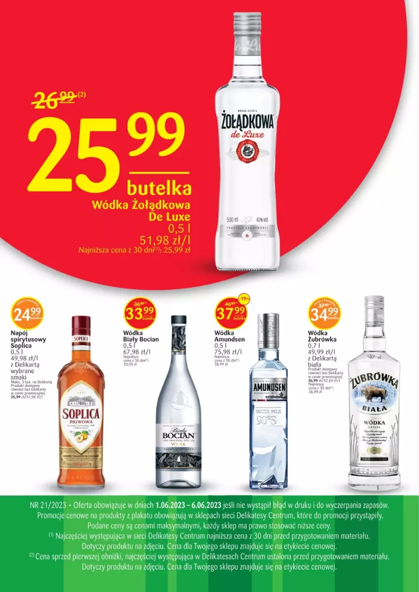 Gazetka promocyjna Delikatesy Centrum - Folder alkoholowy DC21 - ważna 01.06 do 06.06.2023 - strona 1 - produkty: Amundsen, Biały Bocian, Napój, Rum, Soplica, Sos, Wódka