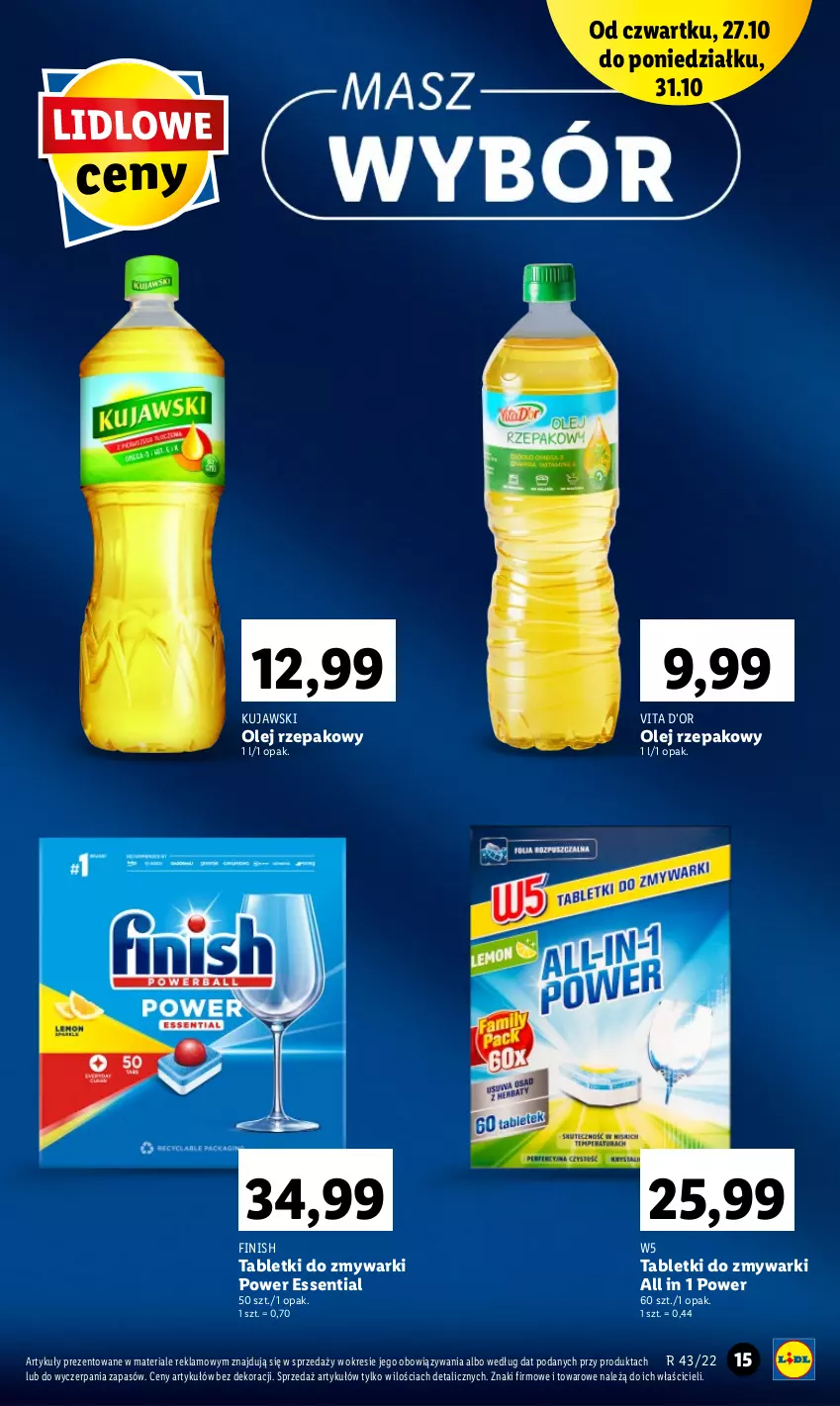 Gazetka promocyjna Lidl - GAZETKA - ważna 27.10 do 31.10.2022 - strona 25 - produkty: Finish, Kujawski, Olej, Olej rzepakowy, Tablet, Tabletki do zmywarki, Zmywarki