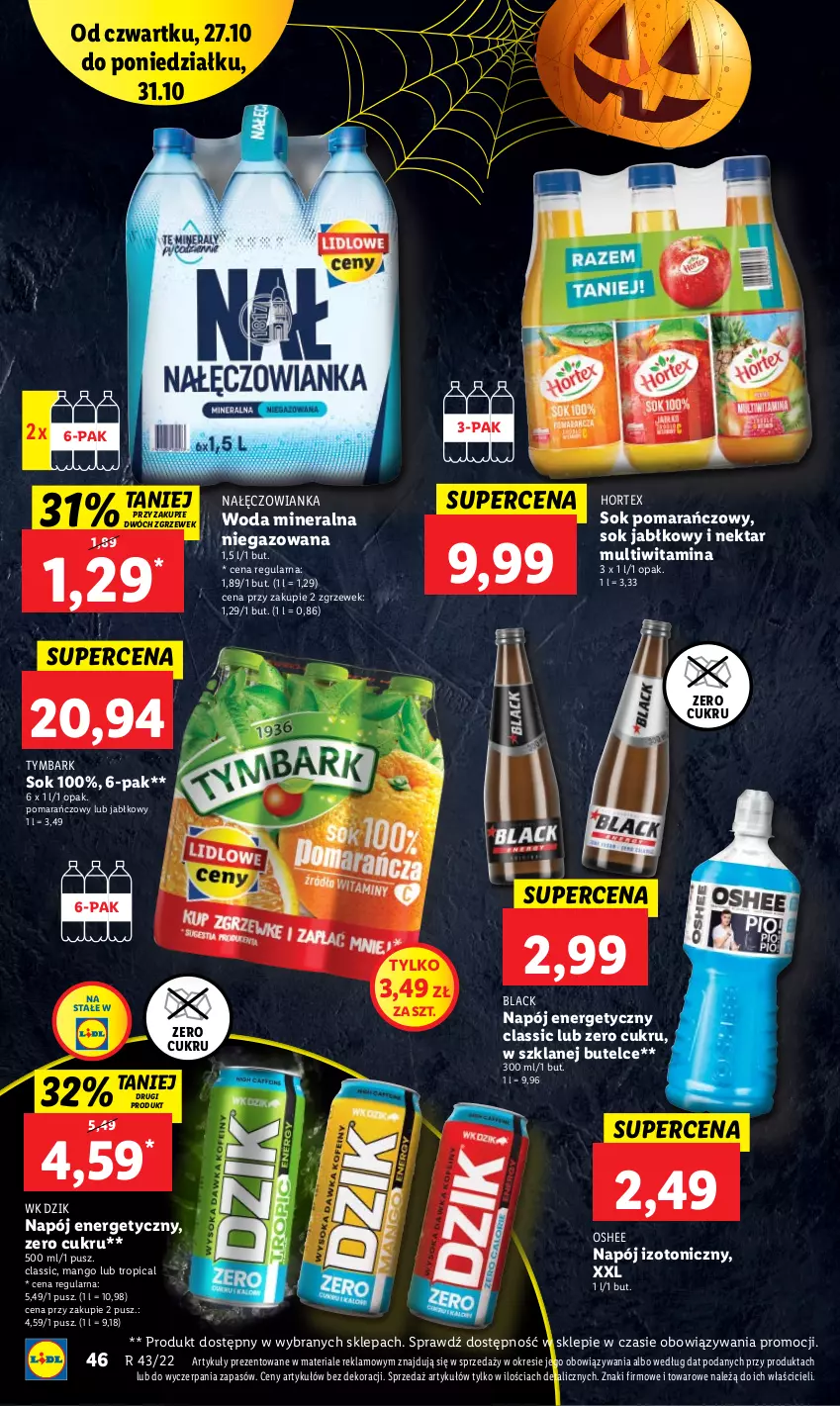 Gazetka promocyjna Lidl - GAZETKA - ważna 27.10 do 31.10.2022 - strona 56 - produkty: Hortex, Lack, Mango, Nałęczowianka, Napój, Napój energetyczny, Napój izotoniczny, Nektar, Oshee, Sok, Sok jabłkowy, Sok pomarańczowy, Tropical, Tymbark, Woda, Woda mineralna