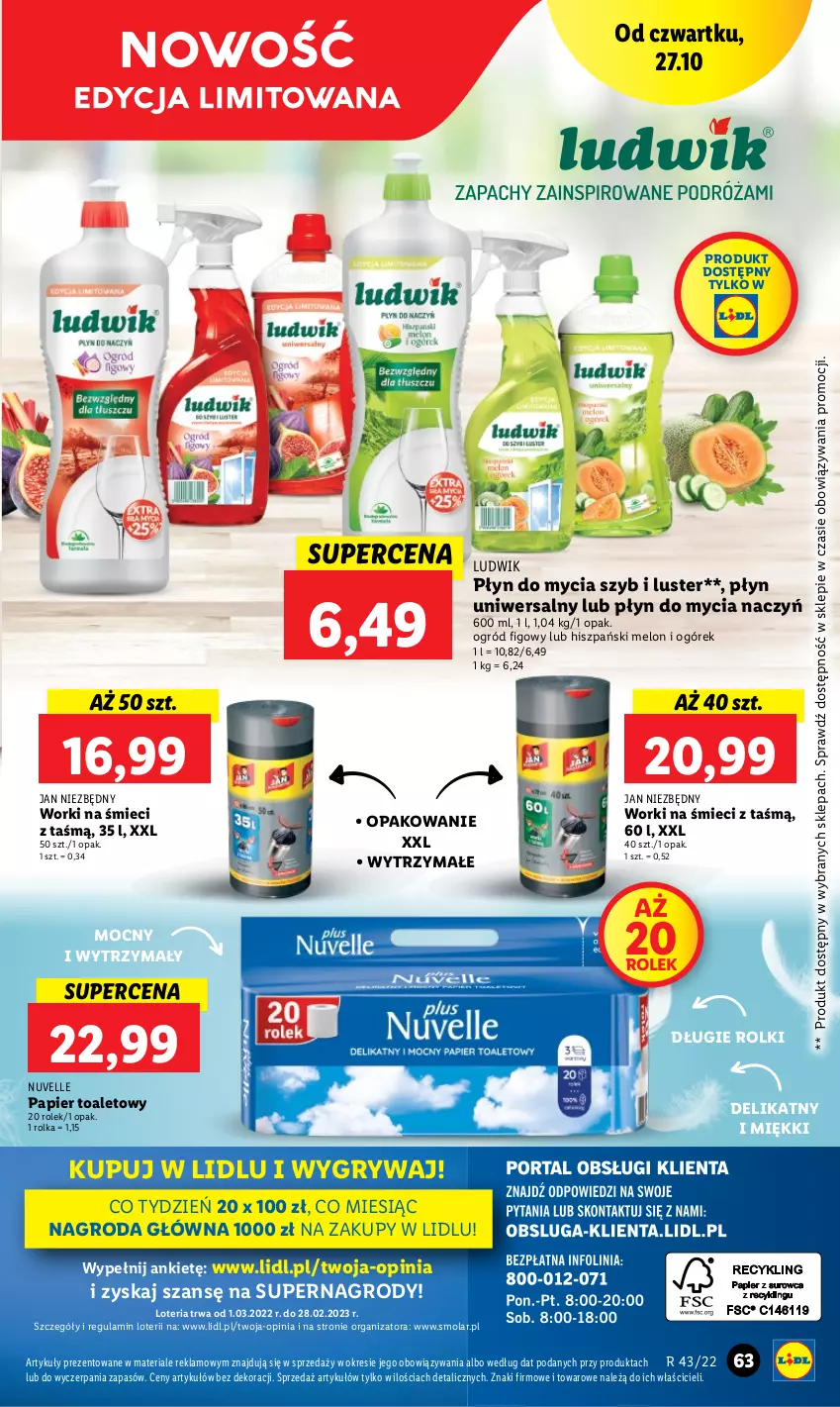 Gazetka promocyjna Lidl - GAZETKA - ważna 27.10 do 31.10.2022 - strona 73 - produkty: Do mycia naczyń, Gry, Jan Niezbędny, Ludwik, Melon, Mola, Ogórek, Ogród, Papier, Papier toaletowy, Płyn do mycia, Płyn do mycia naczyń, Rolki, Worki na śmiec, Worki na śmieci