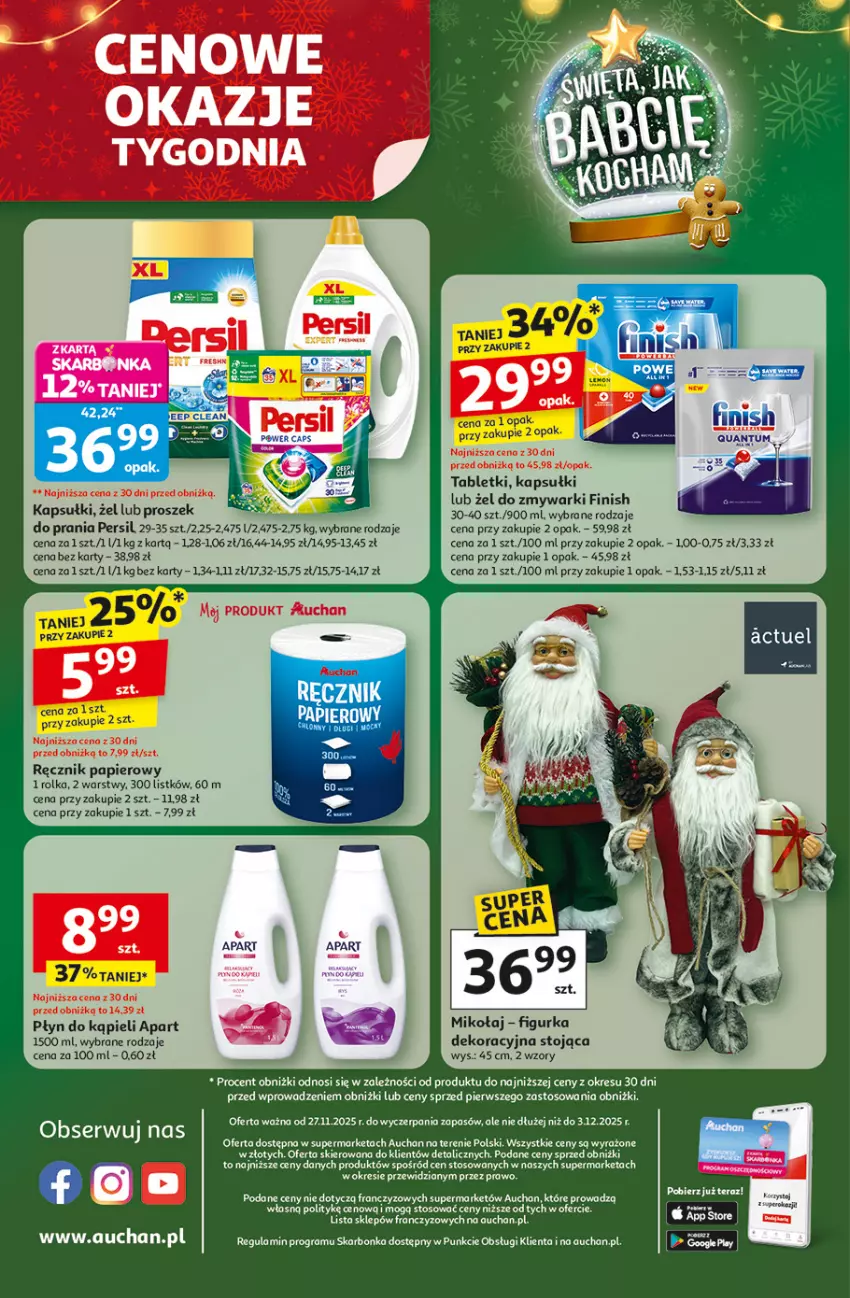 Gazetka promocyjna Auchan - Gazetka Święta jak babcię kocham Supermarket Auchan - ważna 27.11 do 03.12.2025 - strona 8 - produkty: Finish, Gra, Papier, Persil, Płyn do kąpieli, Ręcznik, Ser, Tablet, Tera, Zmywarki