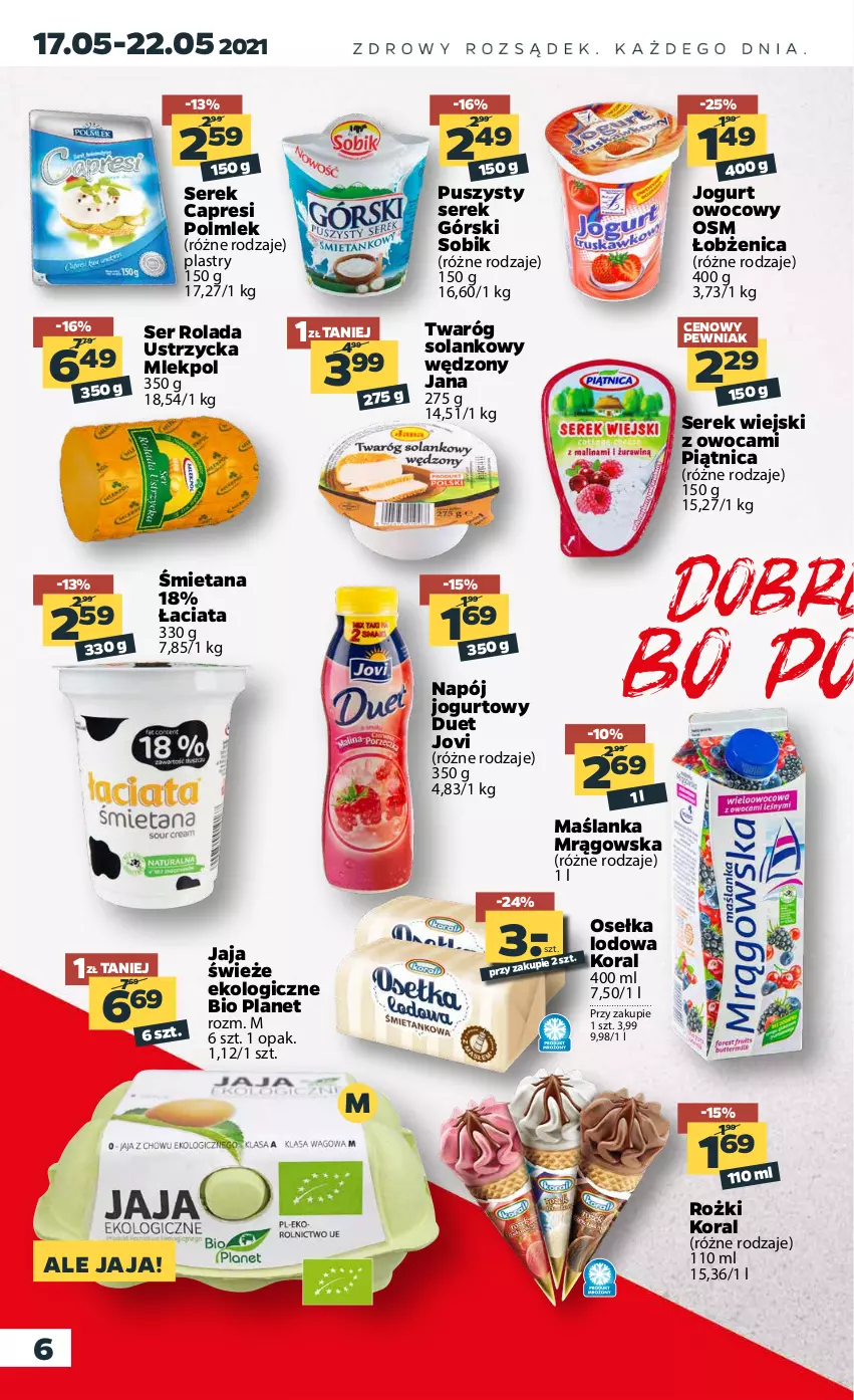 Gazetka promocyjna Netto - Gazetka spożywcza - ważna 17.05 do 22.05.2021 - strona 6 - produkty: Jaja, Jogurt, Jogurt owocowy, Maślanka, Napój, Napój jogurtowy, Piątnica, POLMLEK, Rolada, Rolada Ustrzycka, Ser, Serek, Serek wiejski, Solan, Twaróg