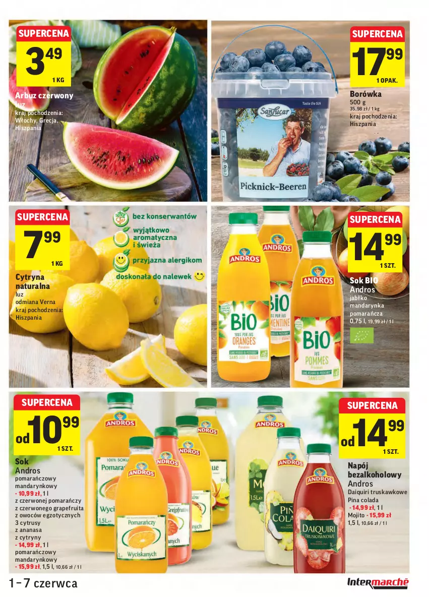 Gazetka promocyjna Intermarche - ważna 01.06 do 07.06.2021 - strona 27 - produkty: Ananas, Arbuz, Borówka, Cytryny, Gra, Napój, Napój bezalkoholowy, Sok