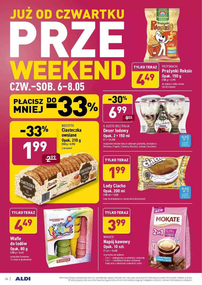 Gazetka promocyjna Aldi - ważna 04.05 do 08.05.2021 - strona 26 - produkty: Dell, Deser, Gin, Lody, Napój, Przysnacki, Ser, Sezam, Tera, Wafle, Wafle do lodów