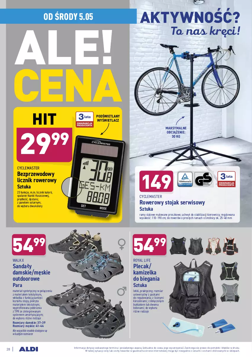 Gazetka promocyjna Aldi - ważna 04.05 do 08.05.2021 - strona 28 - produkty: Kamizelka, O nas, Plecak, Rama, Rower, Sandał, Ser, Sok, Stojak, Top