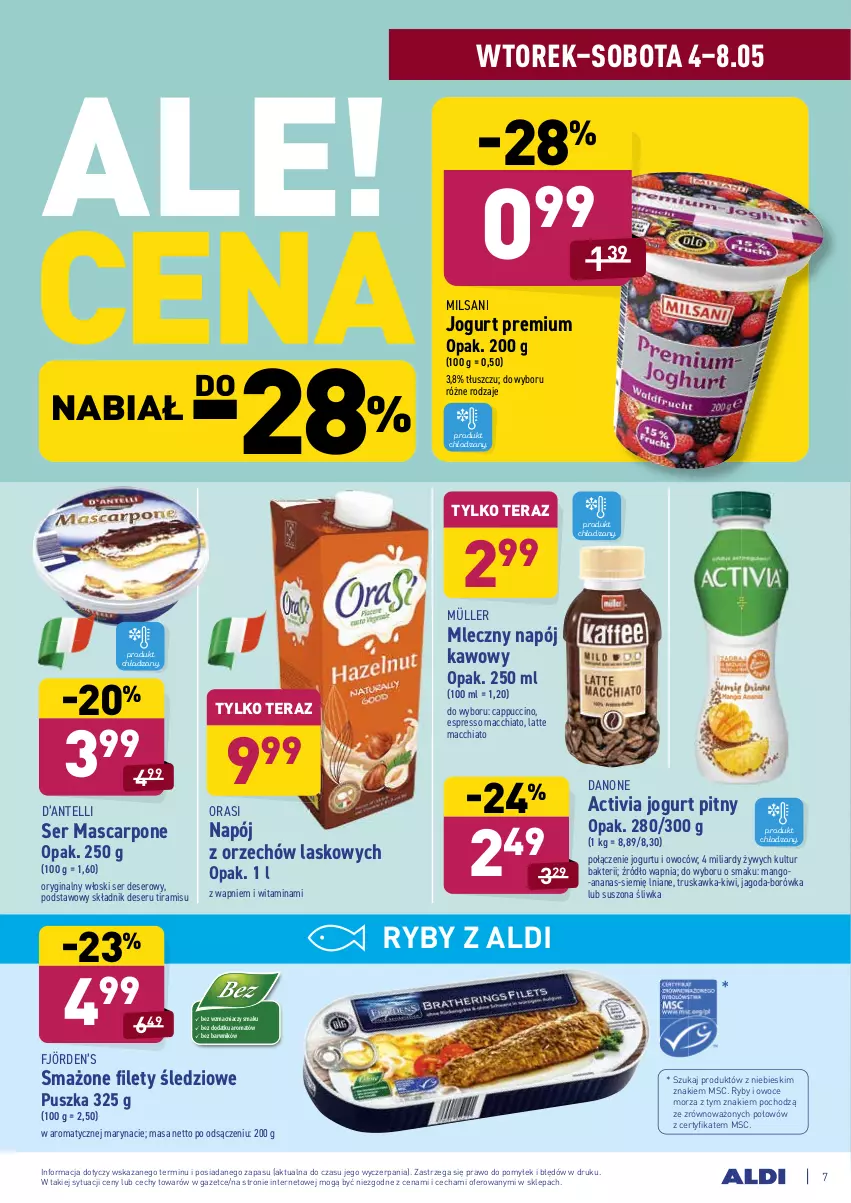 Gazetka promocyjna Aldi - ważna 04.05 do 08.05.2021 - strona 7 - produkty: Activia, Ananas, Borówka, Cappuccino, Chia, Danone, Deser, Gin, Jogurt, Jogurt pitny, Kiwi, Mango, Mascarpone, Müller, Napój, Owoce, Owoce morza, Ryby i owoce morza, Ser, Tera