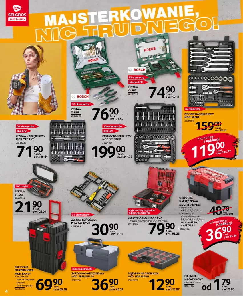 Gazetka promocyjna Selgros - Katalog Ogród i Narzędzia - ważna 02.09 do 15.09.2021 - strona 4 - produkty: Latarka, Latarka LED, Organizer, Pojemnik, Por, Skrzynka narzędziowa, Sport, Tarka, Tran, Zestaw końcówek, Zestaw narzędzi