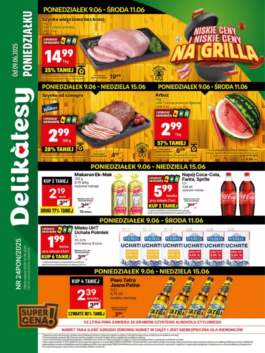 Gazetka promocyjna Delikatesy Centrum - Franczyza DC24 Poniedziałek - ważna 09.06 do 15.06.2025 - strona 1 - produkty: Coca-Cola, Fa, Fanta, Gra, Napój, Piec, Piwa, Polmiek, POLMLEK, Sprite