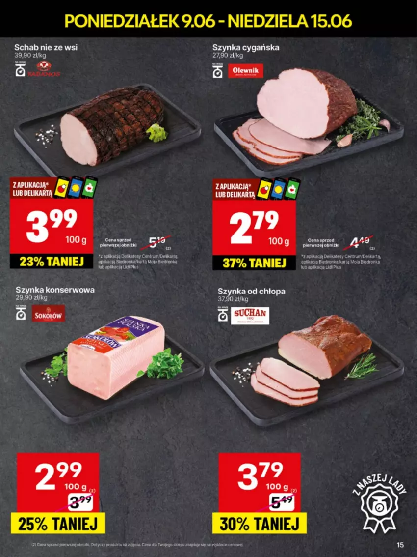Gazetka promocyjna Delikatesy Centrum - Franczyza DC24 Poniedziałek - ważna 09.06 do 15.06.2025 - strona 15 - produkty: Dron, Rum, Ser, Szynka, Szynka cygańska, Szynka konserwowa