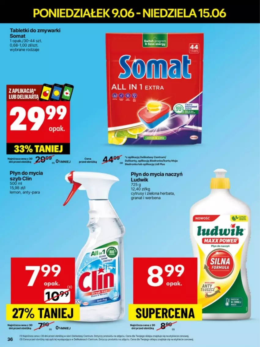 Gazetka promocyjna Delikatesy Centrum - Franczyza DC24 Poniedziałek - ważna 09.06 do 15.06.2025 - strona 36 - produkty: Clin, Do mycia naczyń, Dron, Gra, Granat, Herbata, Koc, Ludwik, Płyn do mycia, Płyn do mycia naczyń, Rum, Somat, Tablet, Tabletki do zmywarki, Zmywarki
