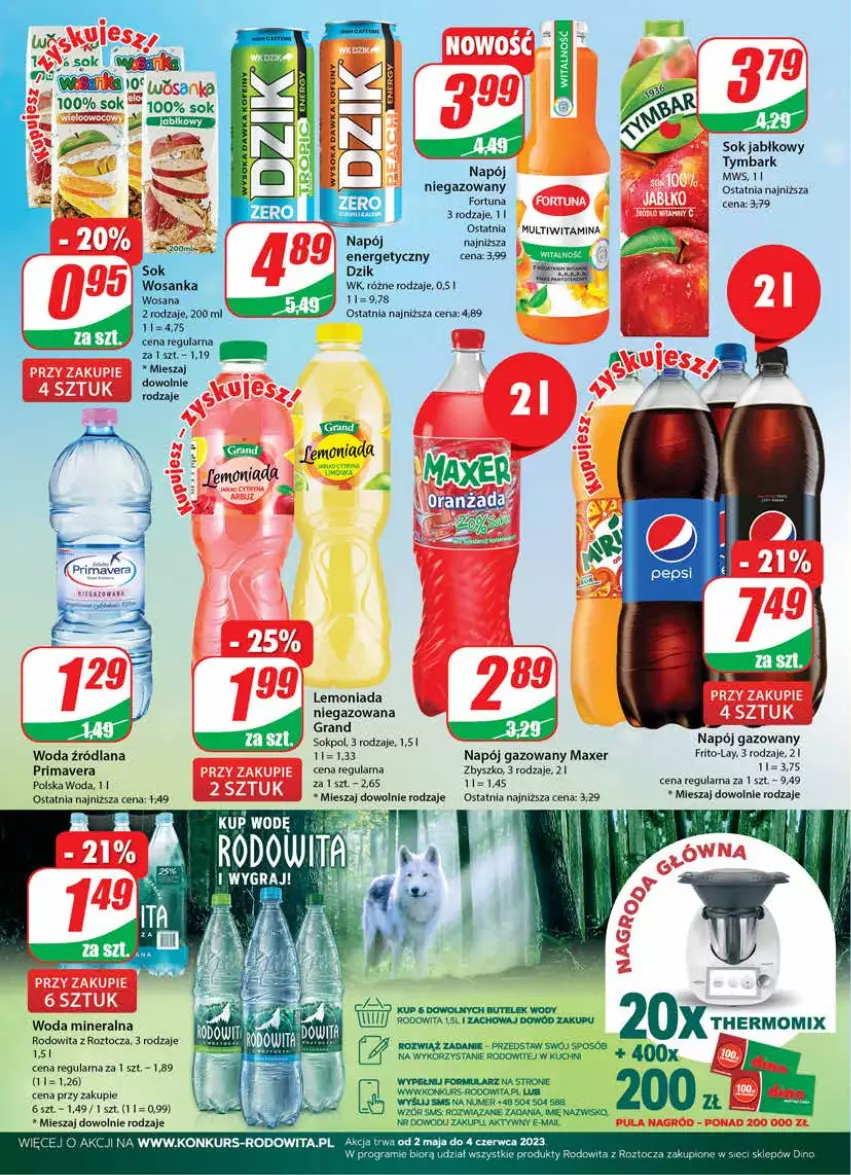 Gazetka promocyjna Dino - Gazetka 19 - ważna 10.05 do 16.05.2023 - strona 2 - produkty: Fortuna, Gra, LANA, Lemoniada, Maxer, Napój, Napój gazowany, Prima, Primavera, Sok, Tymbark, Woda, Woda mineralna