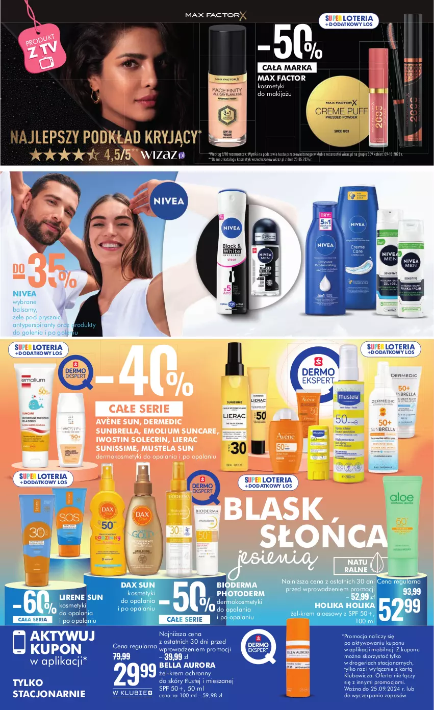 Gazetka promocyjna Super Pharm - Gazetka - ważna 12.09 do 25.09.2024 - strona 9 - produkty: Antyperspirant, Avène, Bell, Bella, Bioderma, DAX, Dermedic, Emolium, Fa, Holika Holika, Iwostin, Lierac, Lirene, Makijaż, Max Factor, Mobil, Mus, Mustela, Nivea, Ser