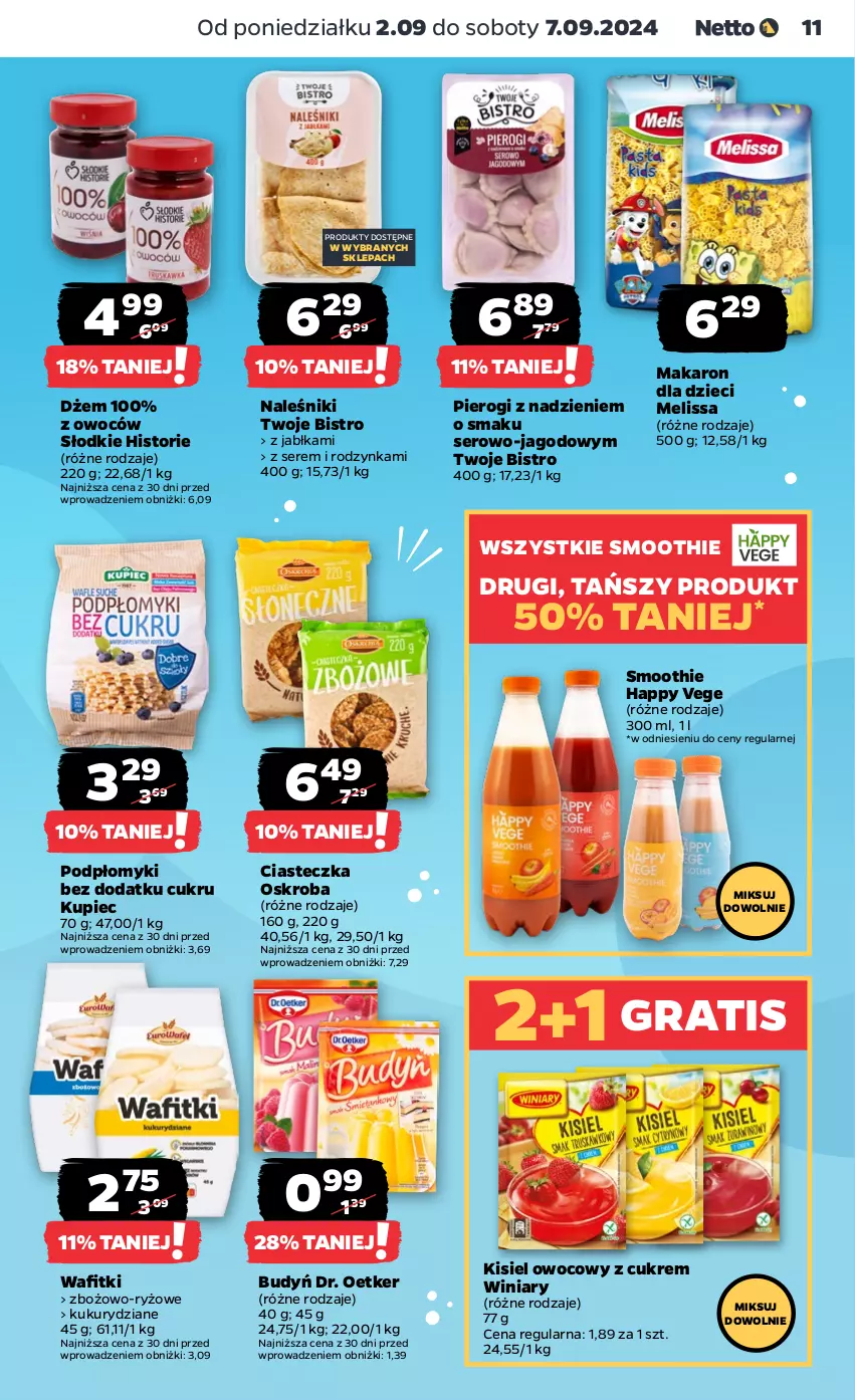 Gazetka promocyjna Netto - Artykuły spożywcze - ważna 02.09 do 07.09.2024 - strona 11 - produkty: Budyń, Dr. Oetker, Dżem, Dzieci, Gra, Jabłka, Kisiel, Kupiec, Makaron, Naleśniki, Piec, Pierogi, Ryż, Ser, Smoothie, Winiary