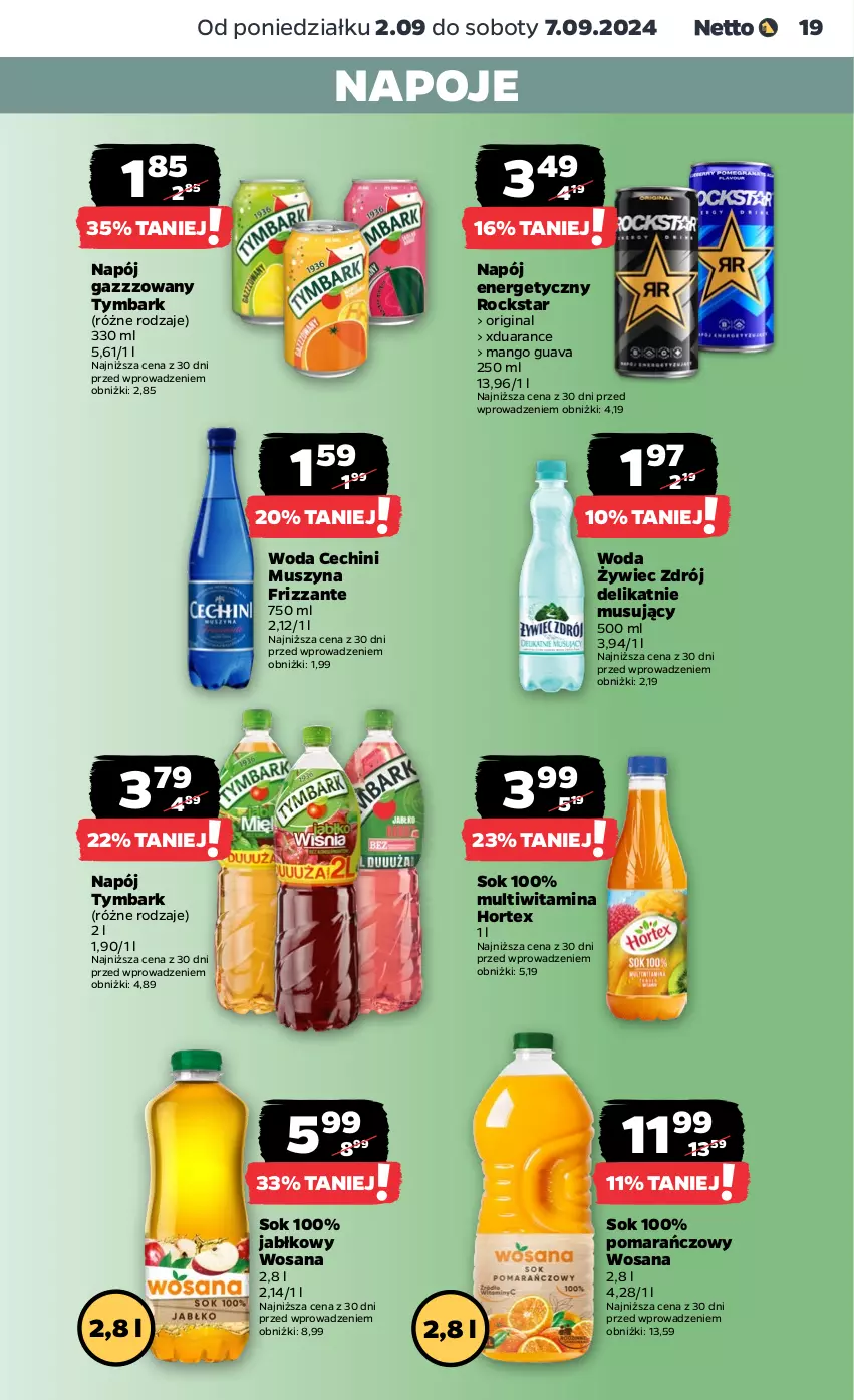 Gazetka promocyjna Netto - Artykuły spożywcze - ważna 02.09 do 07.09.2024 - strona 19 - produkty: Gin, Hortex, Mango, Mus, Napój, Napój energetyczny, Napoje, Sok, Szyna, Tymbark, Woda, Wosana