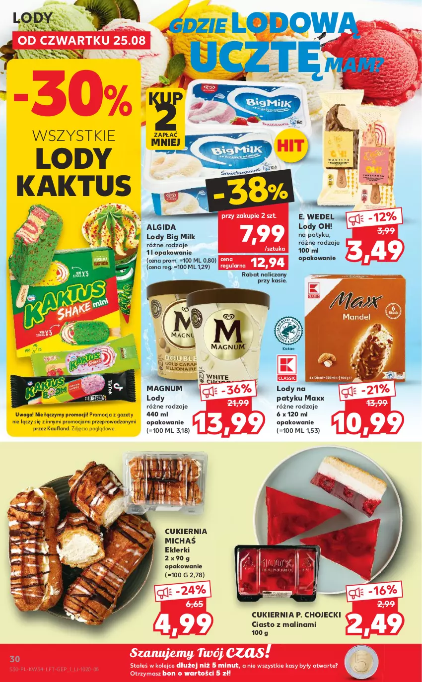 Gazetka promocyjna Kaufland - OFERTA TYGODNIA - ważna 25.08 do 31.08.2022 - strona 30 - produkty: Algida, Big Milk, Cukier, E. Wedel, Kaktus, LG, Lody, Olej, Waga